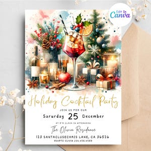holiday cocktail party invitation, Christmas party invitation, Christmas holiday party invitation, Editable invitation template