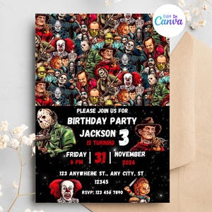 Horror movie party Invitation, Editable horror party Invitation, horror character halloween Party Invitation, horror Invitation Template