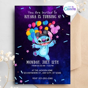 Stitch Editable Birthday Invitation Template, Stitch galaxy Party Invitations, Digital Kids Party Invite, Digital Bday Invite template