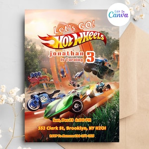 Hot Car Wheel uitnodiging, racewagens verjaardagsuitnodiging, digitale Hot Wheels verjaardagsuitnodiging, Hot Wheels uitnodiging sjabloon