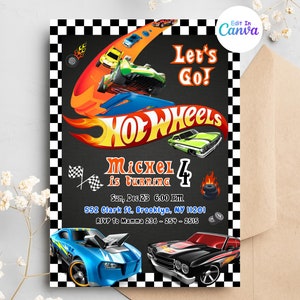 Race Cars verjaardagsuitnodiging, Hot Wheels uitnodiging, digitale Hot Wheels verjaardagsuitnodiging, Hot Wheels uitnodiging sjabloon