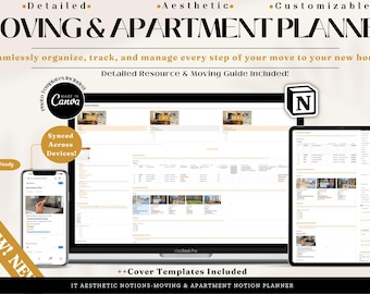 Moving & Apartment Notion Planner: Inventory, Cleaning, Budget (Digital Download)