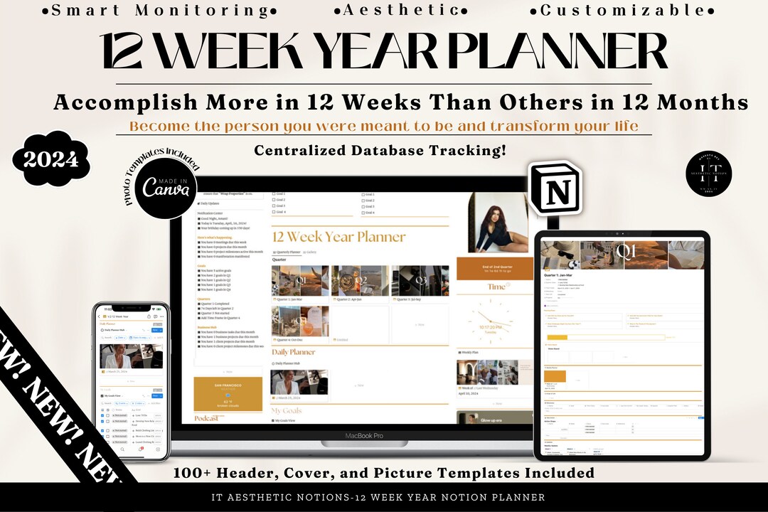 12 Week Year Notion Planner Template All in One That Girl Notion 2024 ...