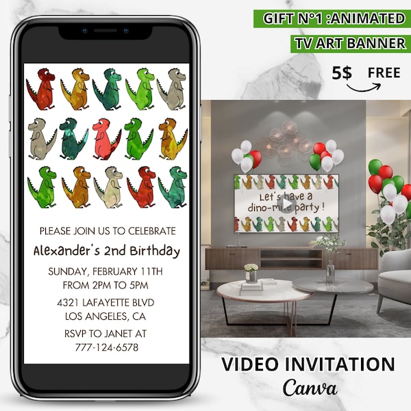 Two rex invitation | Two rex party invitation | Dinosaur Birthday Template | Animated invitation | Video Invitation |  Dino T-Rex Invitation