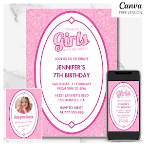 Pink doll birthday Invitation | Pink Doll Birthday Party | Birthday Girl Invite| Digital invitation | Instant Download | Printable Template