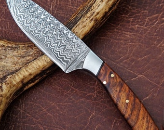 Custom Handmade Damascus Steel Hunting Skinning Knife with leather sheath