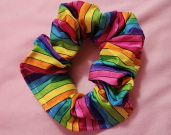 Large Rainbow Stripe Cotton Scrunchie