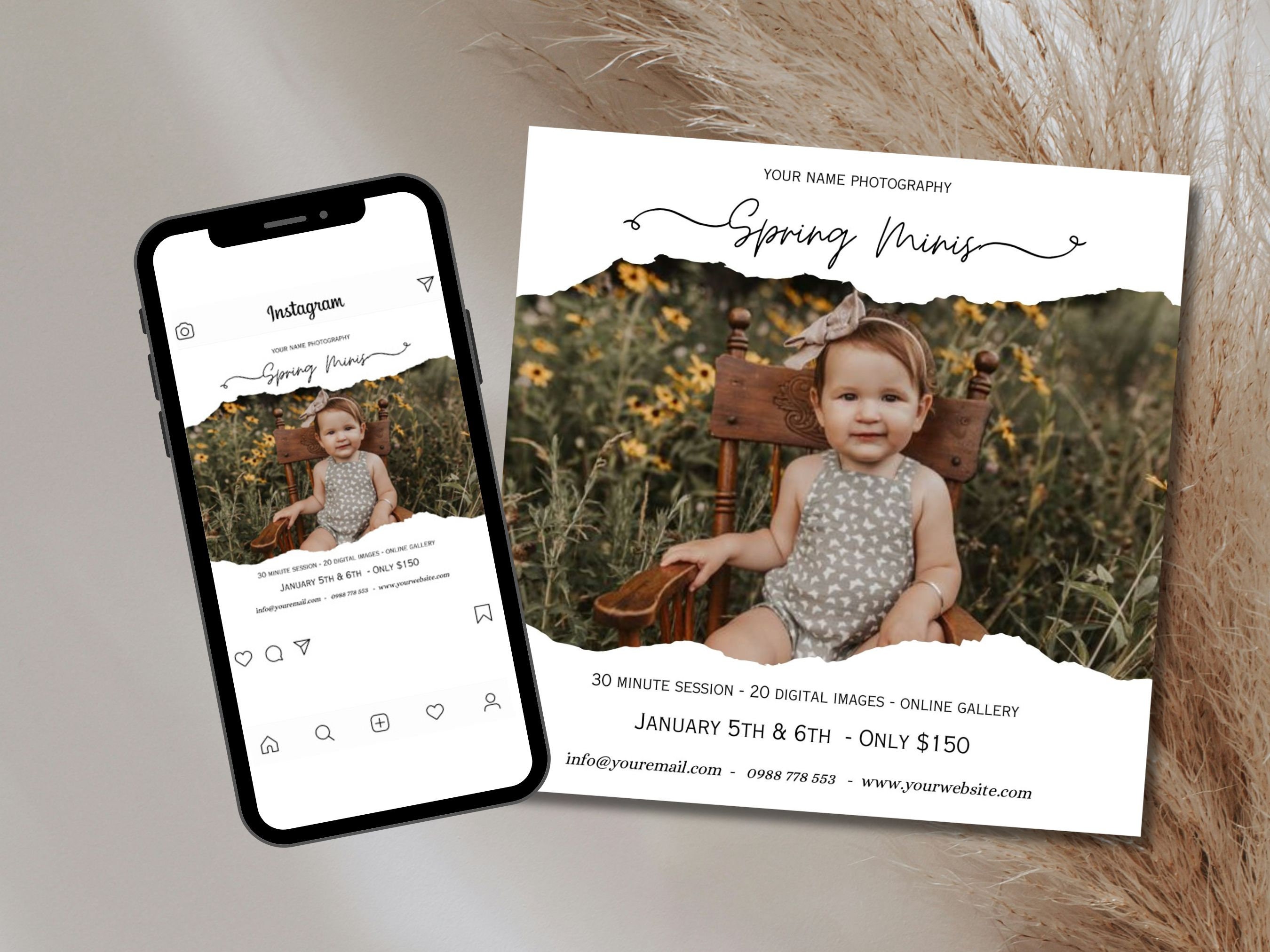 Mini Session Template, Photography Marketing, CANVA TEMPLATE, Spring ...