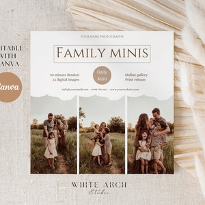 Family Mini session template, Photography marketing, CANVA template, family mini sessions template, Photographer marketing board