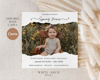 Mini session template, Photography marketing, CANVA TEMPLATE, Spring / summer mini sessions template, Photographer marketing board