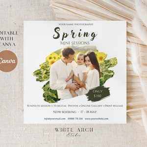 Spring mini session template, Photography marketing, CANVA TEMPLATE, Spring / summer mini sessions template, Photographer marketing board