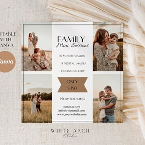 Family Mini session photo template Instagram marketing template CANVA template social media template, Photographer marketing board instagram