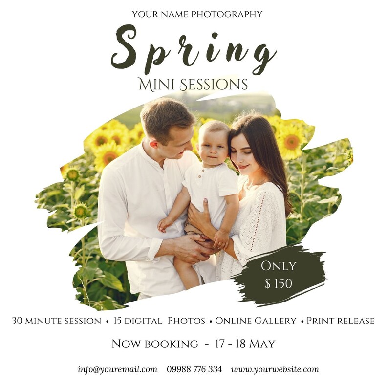 Spring Mini Session Template, Photography Marketing, CANVA TEMPLATE ...
