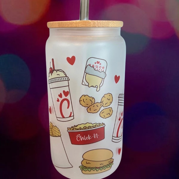 Fries & Nuggets Iced Coffee Glass, 16 Oz Libbey Glass Can Cup, Your Favorite Fast Food Glass Cup, CFA Lover Gift