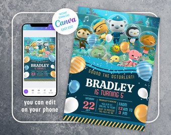 Octonauts invitation, printable editable birthday invite, Captain Barnacles invite, girl boy birthday party invite template