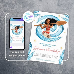 Moana invitation, Printable birthday invitation, Editable invitation, instant download, boy girl birthday invite, hawaii luau party