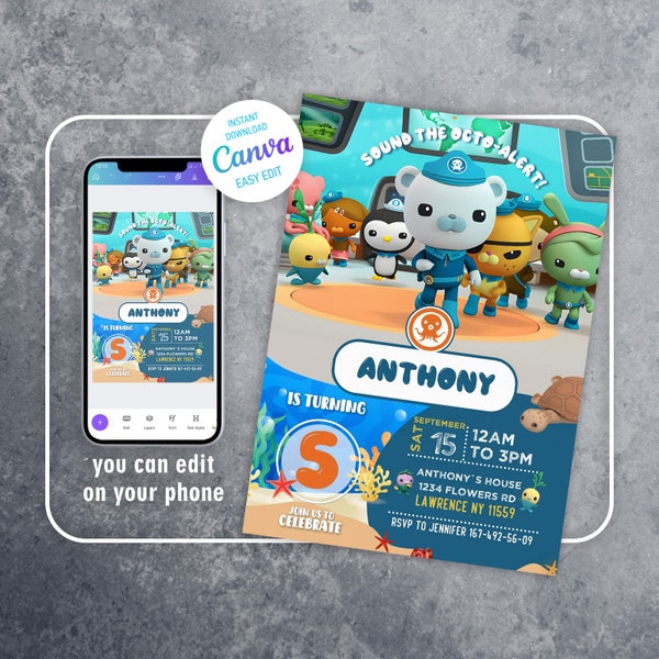 Octonauts invitation, printable editable birthday invite, Captain Barnacles invite, girl boy birthday party invite template