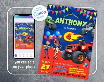 Monster machines invitation, monster truck Invite template, Printable  Editable race car Invitation, Boy Birthday Invite