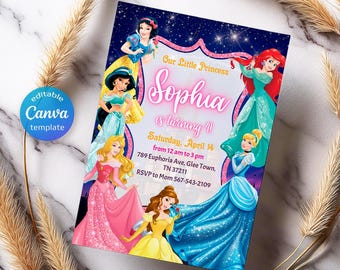 Princess Birthday invitation, Girl editable invite template, castle printable invitation, once upon a time royal party, instant download
