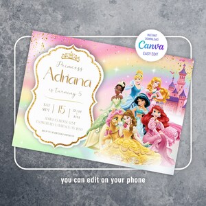 Prinzessin Geburtstagseinladung, Mädchen bearbeitbare Einladungsvorlage, druckbare Einladung für Schloss, es war einmal eine königliche Party, sofortiger Download