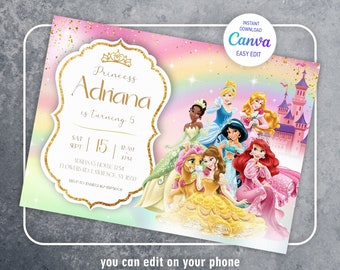 Princess Birthday invitation, Girl editable invite template, castle printable invitation, once upon a time royal party, instant download