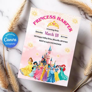 Princess Birthday invitation, Girl editable invite template, printable castle invitation, once upon a time royal party, instant download