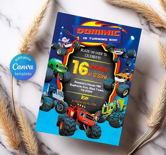 Monster machines invitation, monster truck Invite template, Printable  Editable race car Invitation, Boy Birthday Invite