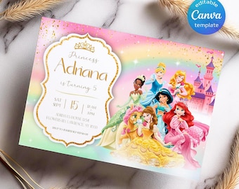 Princess Birthday invitation, Girl editable invite template, castle printable invitation, once upon a time royal party, instant download