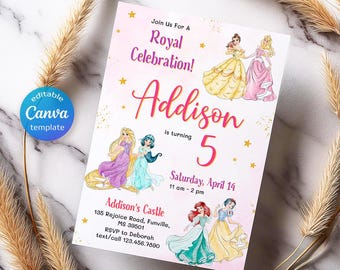 Princess Birthday invitation, Girl editable invite template, castle printable invitation, once upon a time royal party, instant download
