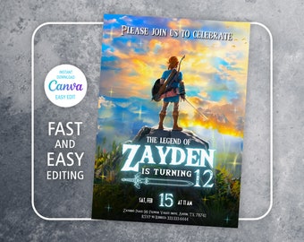 Video gamer invite, Legend of Zelda Birthday Invitation, Digital Download, Zelda Tears Of The Kingdom, Birthday Party, Game on Invitation
