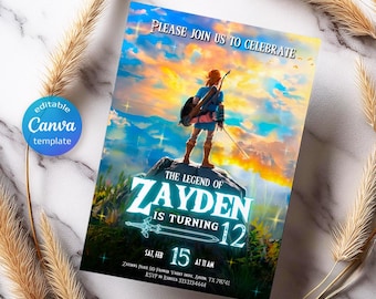 Video gamer invite, Legend of Zelda Birthday Invitation, Digital Download, Zelda Tears Of The Kingdom, Birthday Party, Game on Invitation