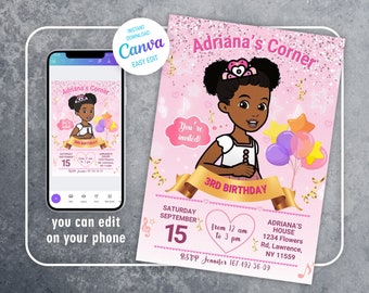 Gracie's Corner birthday invitation, music birthday party, printable editable girl invite template, gracie invitation