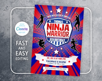 Printable American Ninja Warrior Digital Invitation, Warrior Birthday theme, Ninja Birthday, Climbing Editable invite, Australian Ninja