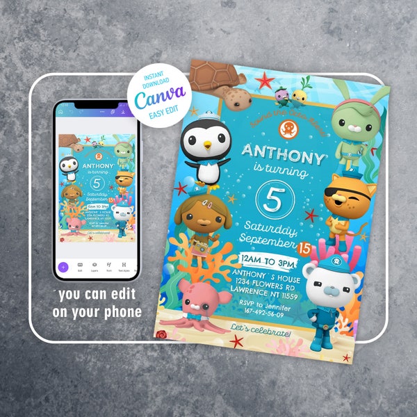 Octonauts invitation, printable editable birthday invite, Captain Barnacles invite, girl boy birthday party invite template