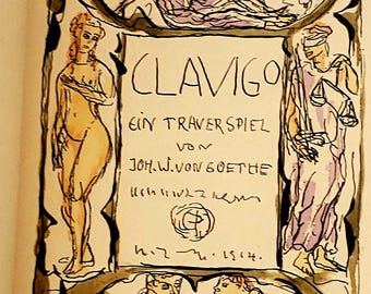 Goethe Clavigo Play | 1918 Limited Edition | Embossed Leather Book | Hand-Colored Plates | Rare German Literary Gift