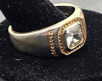 14K Gold over Sterling Silver Men's CZ Signet Ring, Size 13