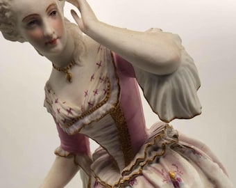 19th Century Bisque Porcelain Dancing Victorian Woman Figure - Hand Painted Jean Gille Style Statue | Grandmillennial Decor