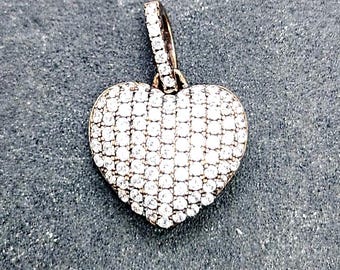 Sterling Silver Heart Pendant | Pave CZ Stone Charm (1/2 Inch)