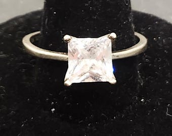 Sterling Silver Ring | Vintage 2 Carat CZ Solitaire | Size 7 GM 925 Designer Jewelry | Engagement Gift