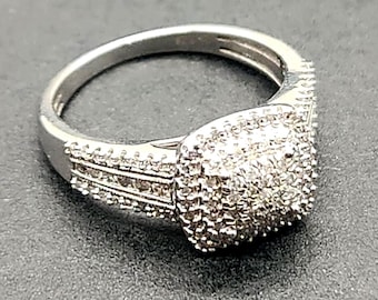 Sterling Silver Diamond Cluster Ring - 1/2 TCW Size 7 - Designer HK 925 Ring - Elegant Anniversary Gift