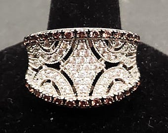 Bella Luce Sterling Silver Saddle Cluster Ring | Mocha White CZ Size 9 by SG 925 | Elegant Jewelry Gift