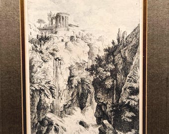 Dietricy 1745 Framed Etching | Temple of Sibyl Tivoli | 18th Century Art Print | Christian Wilhelm Ernst Dietrich Original Art
