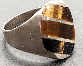 Tiger Eye Sterling Silver Ring | Handmade Cocktail Jewelry | Natural Gemstone Ring | Size 11.5 | 10g Statement Piece