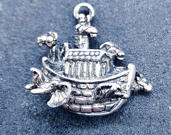 Sterling Silver Noah's Ark Charm | 925 Silver Animal Detail Pendant (3/4 Inch)