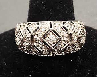 Sterling Silver CZ Cluster Ring | Geometric Pattern Size 7.5-8 | Designer BBJ 925 Jewelry