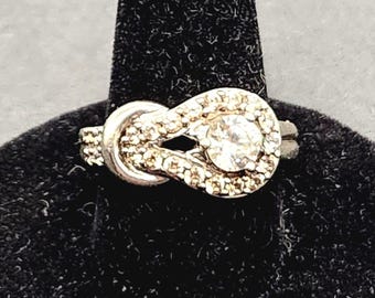 Vintage Sterling Silver Love Knot Ring | CZ Stones Size 6 | Designer Jewelry Gift for Her