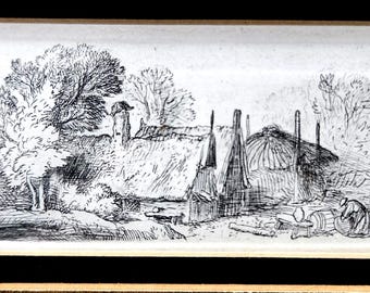 Dietricy 18th Century Etching | Mountain Village Art | Original Signed Plate Print | Framed Antique Art Gift