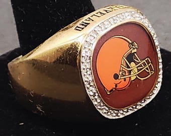 Vintage Cleveland Browns Ring - Gold Plated Sterling Silver & Diamond Football Sports Ring | Size 10 US, 15g