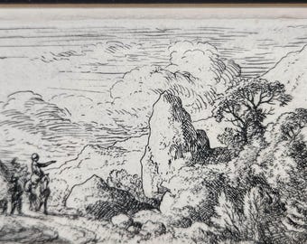 Dietricy 18th Century Etching | Mountain Village Art | Original Signed Plate Print | Framed Antique Art Gift