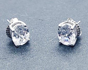 Large Oval Cubic Zirconia Stud Earrings | Sterling Silver 925 Jewelry